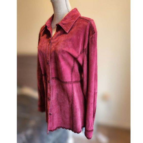 Rare Find: Genuine Red Wine/Purple Suede Jacket by BETH TERRELL, Size M - Picture 4 of 16